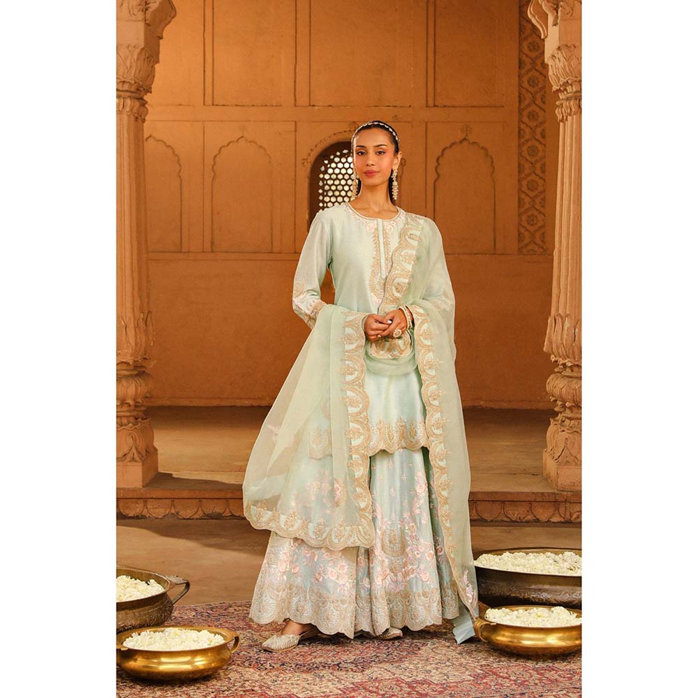 Little Wish Green Kurta With Sharara And Dupatta (Set of 3)