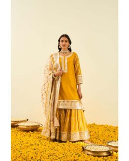 Little Wish Yellow Kurta with Sharara and Dupatta (Set of 3)