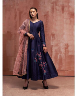 Little Wish Womens Navy Blue Embellished Anarkali Kurta and Dupatta (Set of 2)