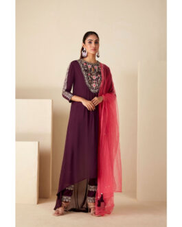 Little Wish Womens Wine Kurta with Bustier and Pant Dupatta (Set of 4)