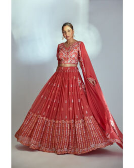 Little Wish Coral Womens Embellished Blouse with Lehenga and Dupatta (Set of 3)