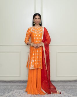 Shahira-Pumpkin Burnt Orange Tilla Embroidered Kurta Set