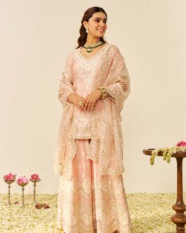Off Rose Short Kurta With Sharara