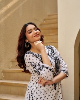 Little Wish Naji Chikankari Mulmul Printed Straight Kurta- White