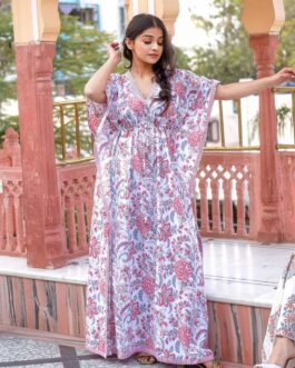 Little Wish White And Pink Floral Print Kaftan