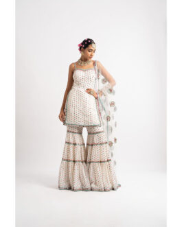 Little Wish White Multi Tier Multi Color Kurti with Sharara and Dupatta (Set of 3)