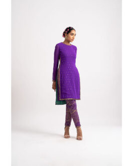 Little Wish Purple Round Neck Multi Geo Kurta and Pant (Set of 2)