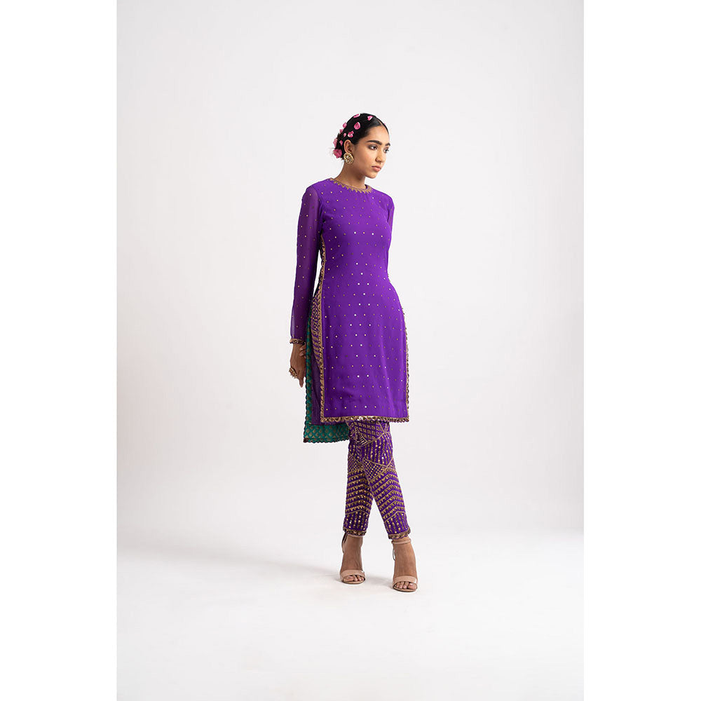 Little Wish Purple Round Neck Multi Geo Kurta and Pant (Set of 2)