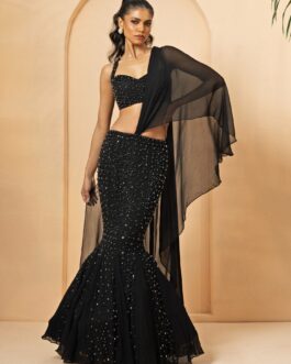 Black Mermaid Georgette Lehenga