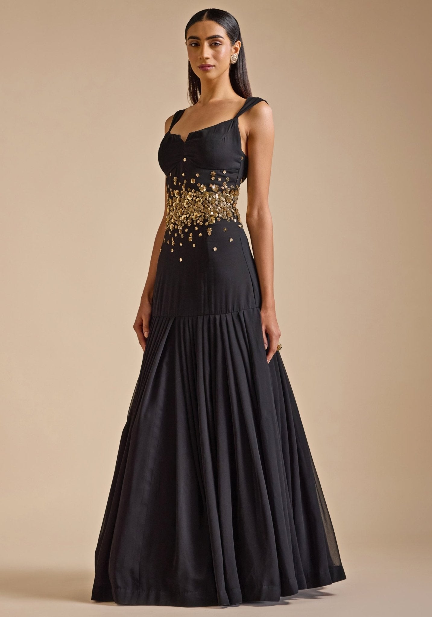 Black Georgette Embroidered Gown