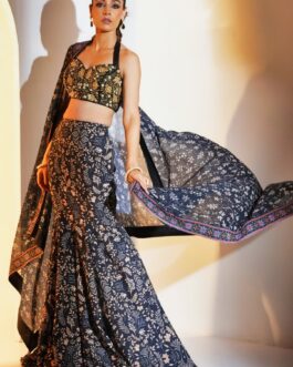 Black Printed Silk Mermaid Lehenga With Embroidered Blouse