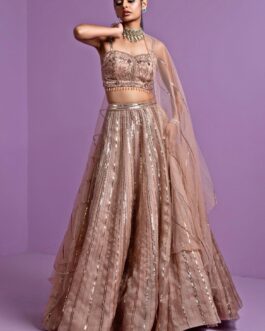 Caramel Gold Pure Organza Lehenga
