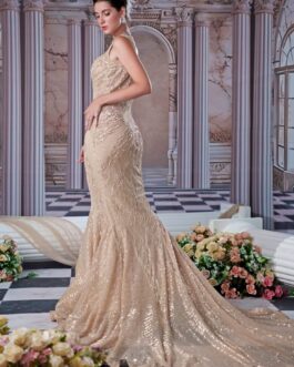 Champagne Embroidered Mermaid Gown