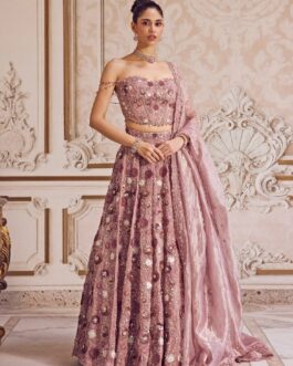 Champagne Lilac Silk Organza Lehenga Set With Corset