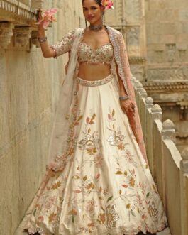 Cream Raw Silk Gota Lehenga Set