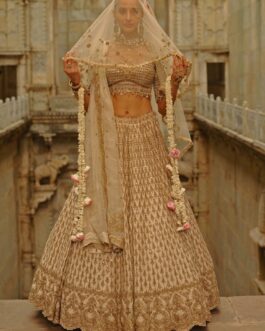 Cream Raw Silk Lehenga Set