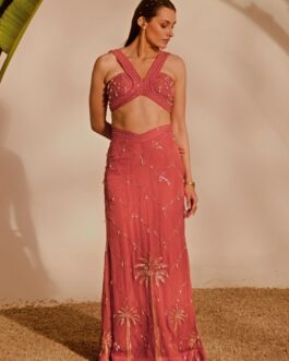 Dusty Pink Embroidered Mermaid Skirt Set