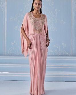 Dusty Pink Georgette Kaftan With Draped Skirt