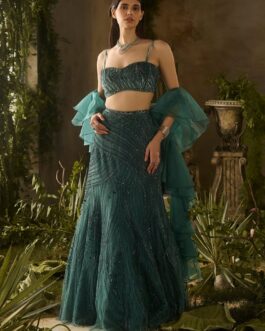 Emerald Green Sequinned Mermaid Lehenga
