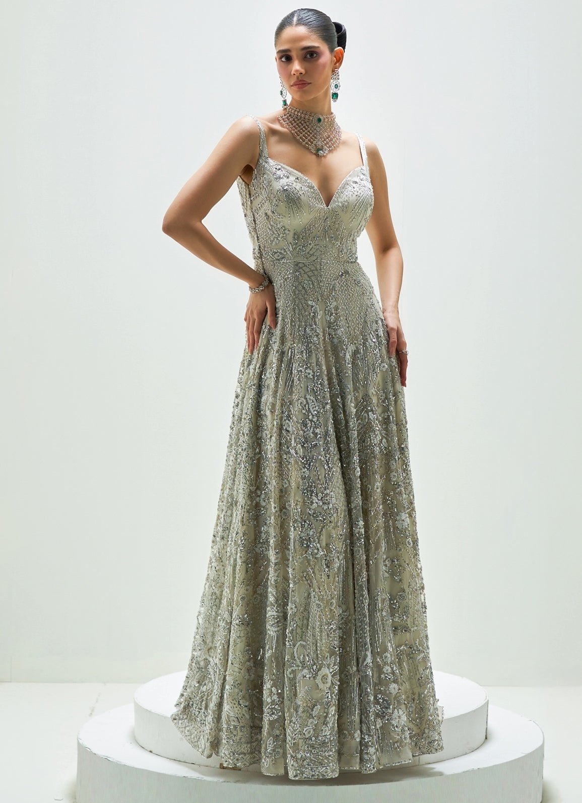 Frosted Silver Embroidered Gown