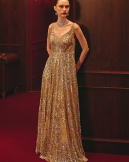 Gold Embroidered Soft Net Gown
