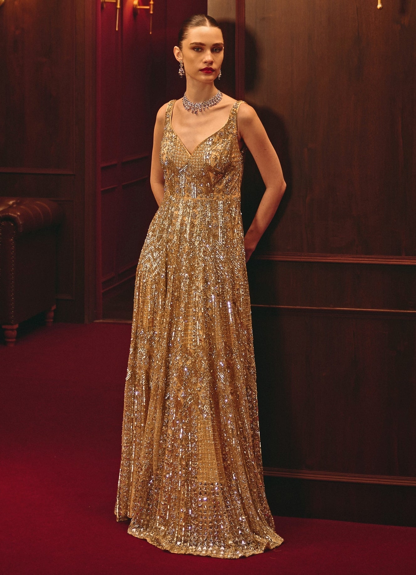 Gold Embroidered Soft Net Gown
