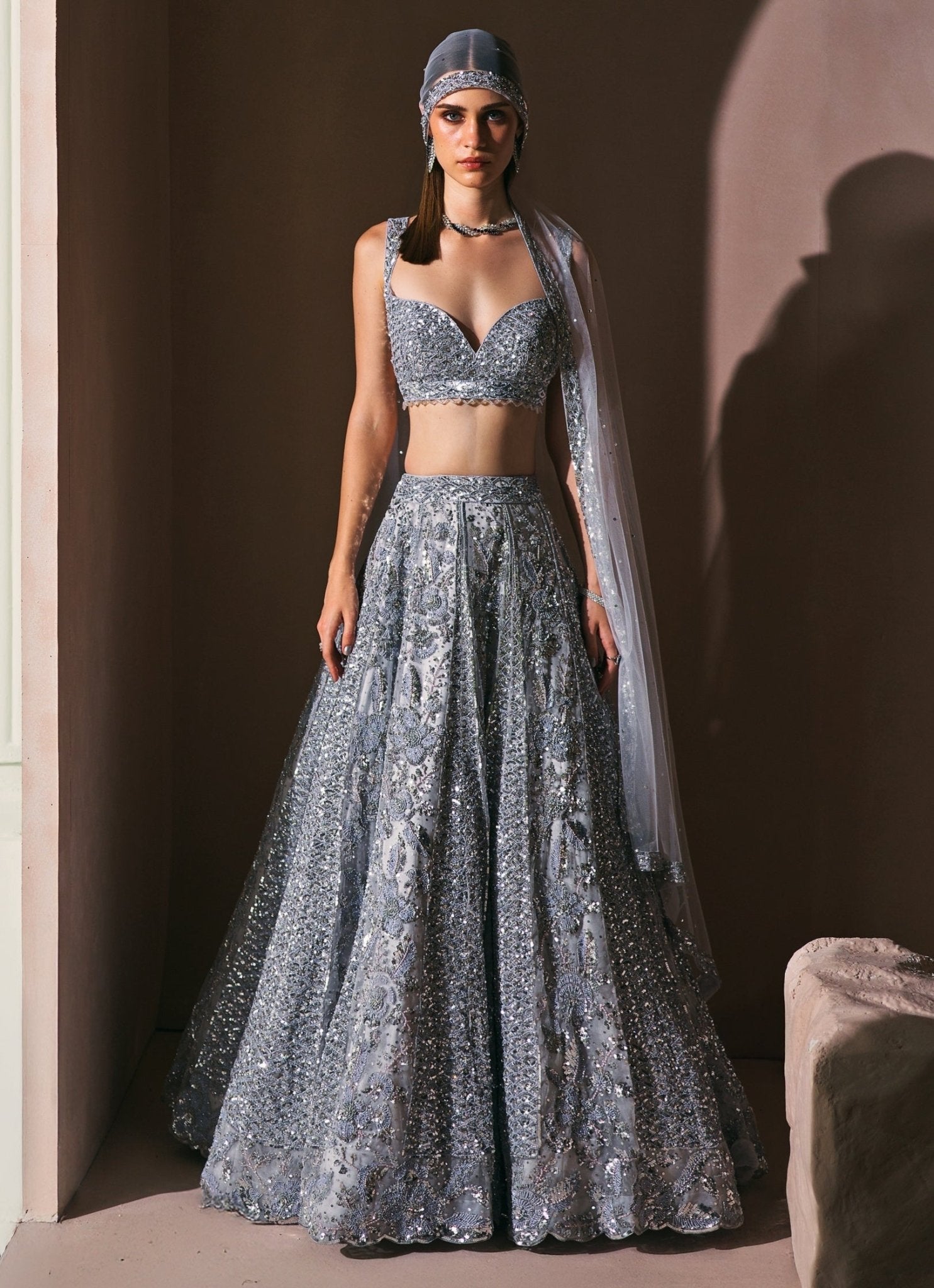 Ice Grey Sequin Embroidered Lehenga