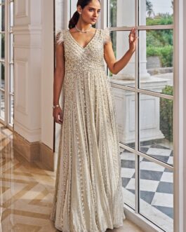 Ivory Sequinned Georgette Gown