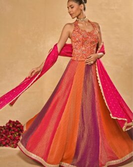 Multicolor Tissue Jamewar Lehenga With Corset