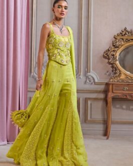 Neon Greenorganza Sharara Set With Corset