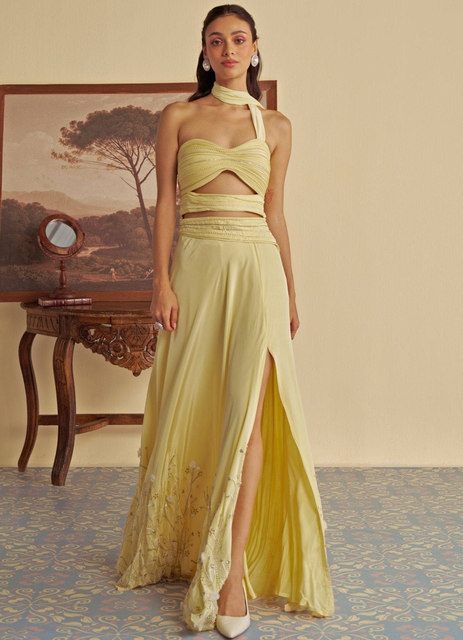 Pastel Yellow Embroidered Gown