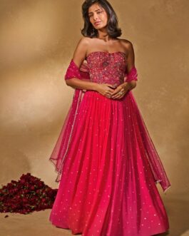 Pink And Coral Georgette Lehenga With Corset