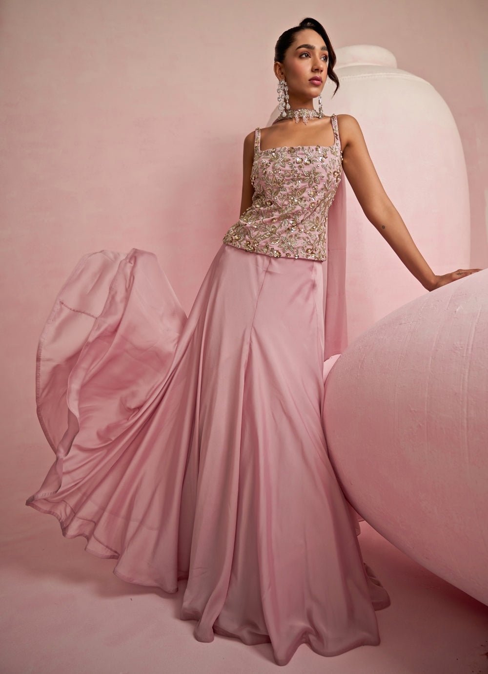 Pink Embroidered Corset Lehenga