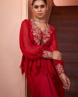 Red Embroidered Organza Shirt