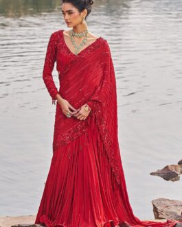 Red Mermaid Predraped Saree