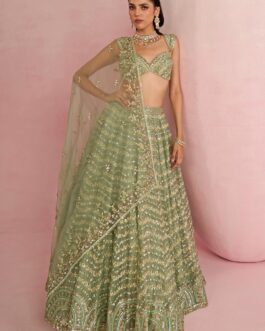 Sage Green Sequins Embroidered Organza Lehenga