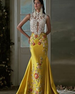 Yellow Taffeta Silk Mermaid Skirt With Ivory Corset