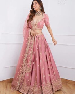 Women Pink Art_Silk Embroidered Lehenga Set