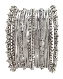 Women Silver Oxidised Traditional 16 Pcs Bangles Set