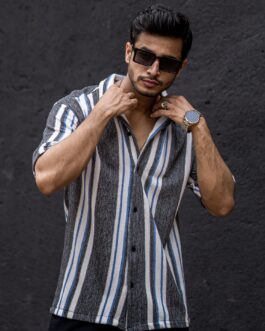Striped Charcoal Grey Half Sleeve Shirt