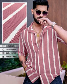 Popcorn Knit Vertical Stripe Onion Half Sleeve Shirt