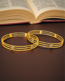Women Gold Plated Set Of 2 American Diamond Machine Cut Bangles