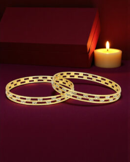 Women Gold Plated Set Of 2 American Diamond Bangles