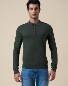 Dark Green Knitted Half-Zip Polo