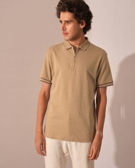 Beige Zipped Polo