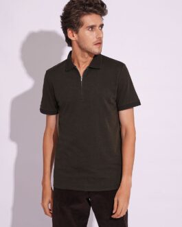 Brown Organic Cotton Zipped Polo