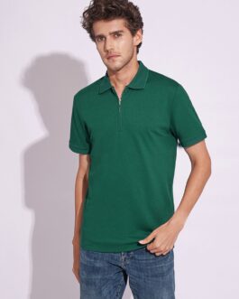 Green Organic Cotton Zipped Polo