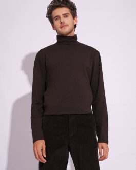 Brown Organic Cotton Turtleneck T-Shirt
