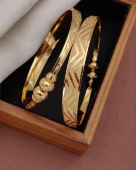 Women Geometric Chevron Textured Gold Bangles ? Set Of 2