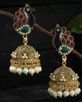Johar Kamal Traditional Peacock design multi color Jhumka with P